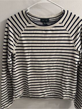 Ralph Lauren Navy and Cream Striped Crewneck Top